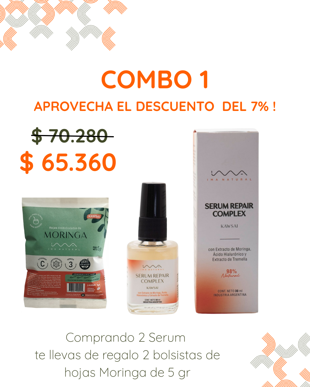 COMBO 1: 2 Serum Repair Complex y 2 sobres Hoja Moringa 5 gr
